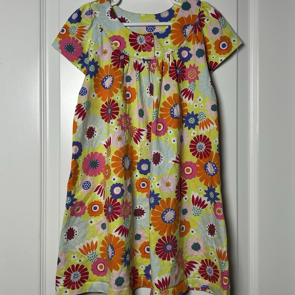 Hanna Andersson Girls' 100% Cotton Washed Yellow Multi Floral Print Yoke Dress